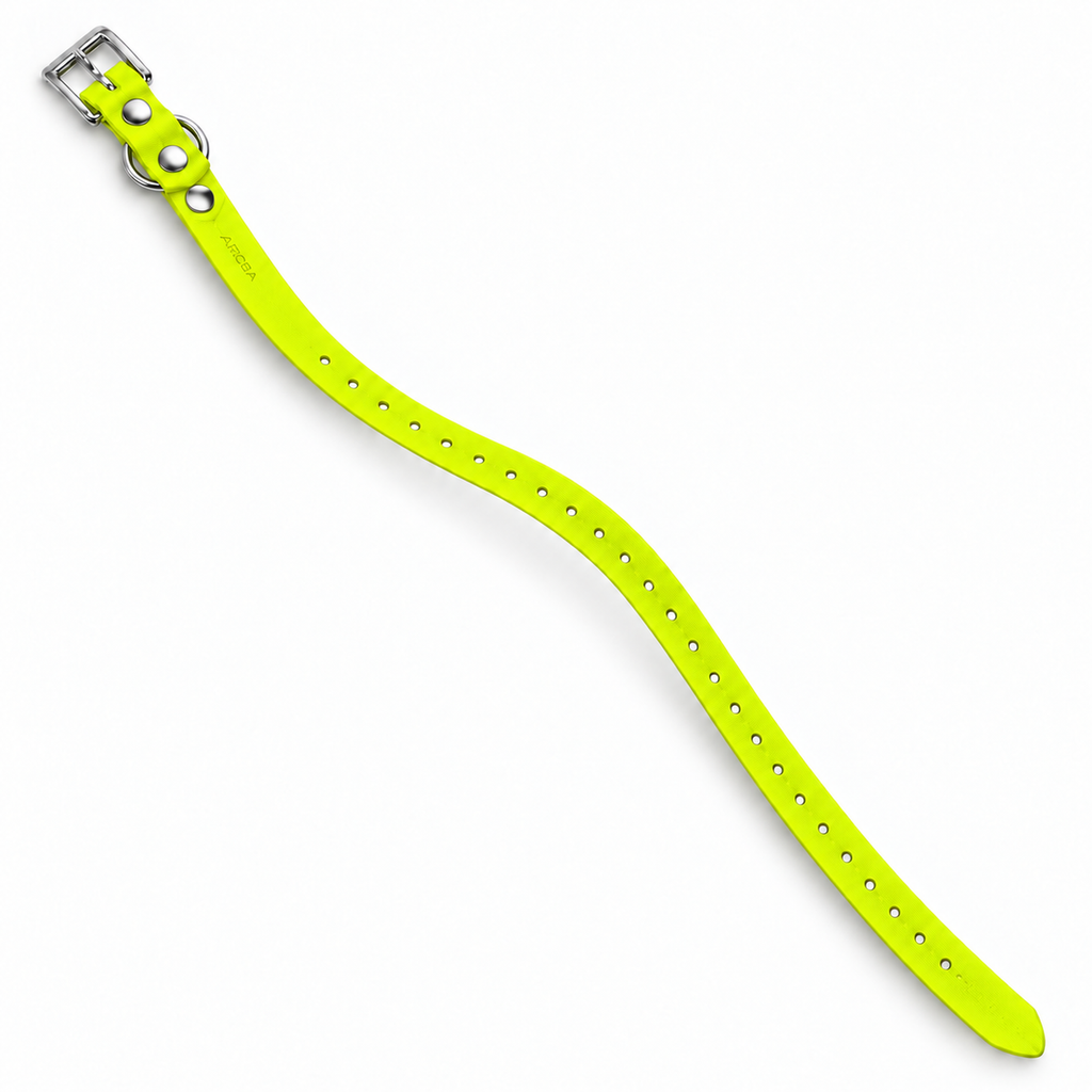 Collar Arcea Polytec de 16 mm amarillo fluorescente sobre fondo blanco