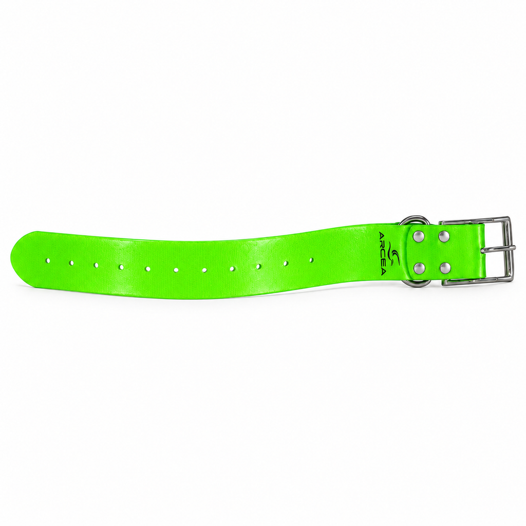 Collar Arcea Polytec verde lima de 50 mm sobre fondo blanco