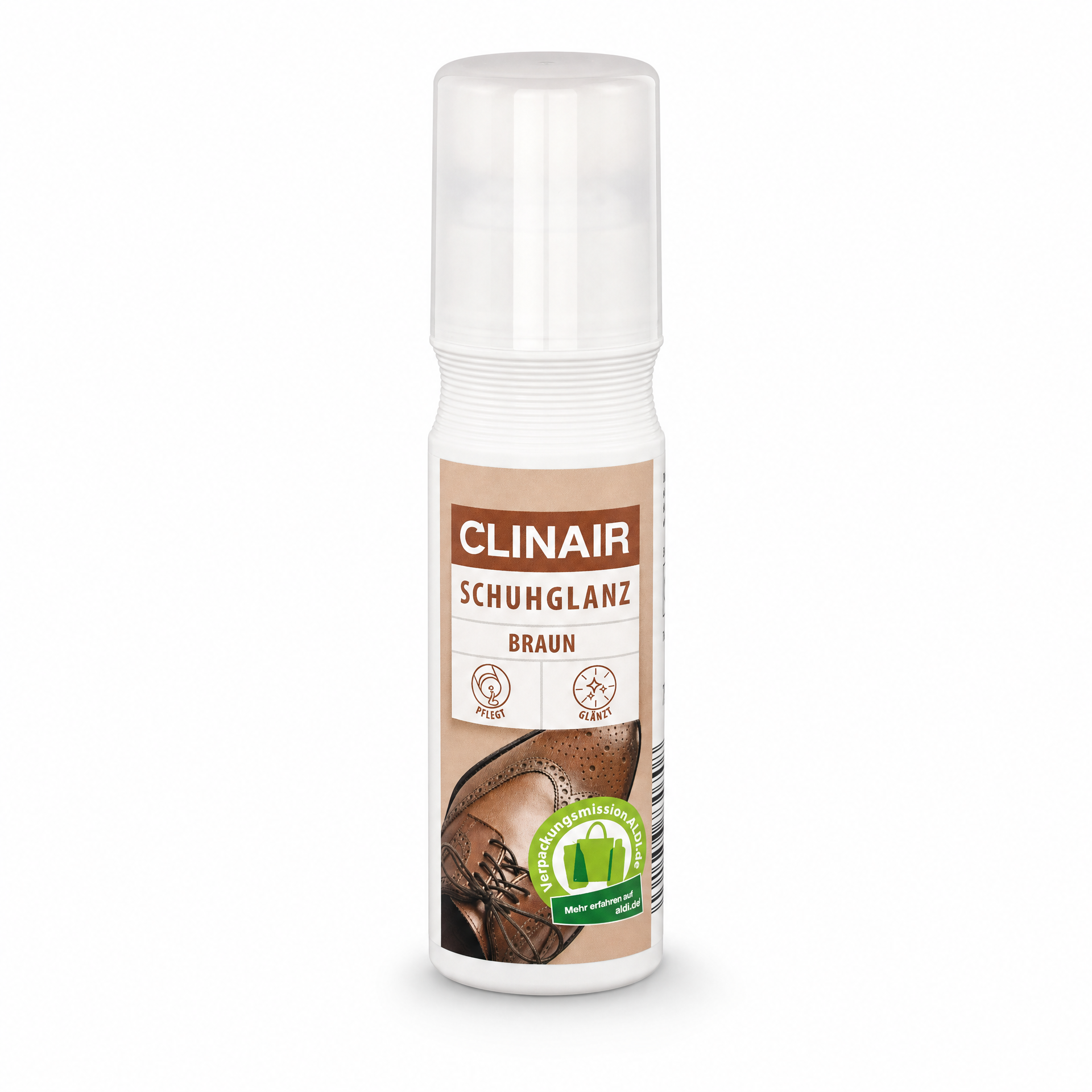 CLINAIR abrillantador para zapatos — color marrón, envase con dosificador