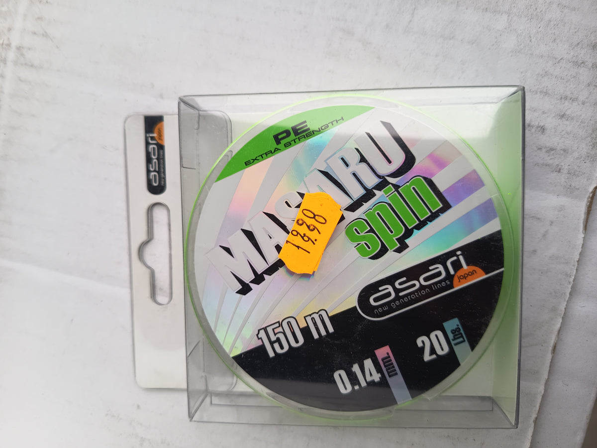 Envase real Asari Masaru Spin PE 0,14 mm, 150 m y 20 lb de Caja 6