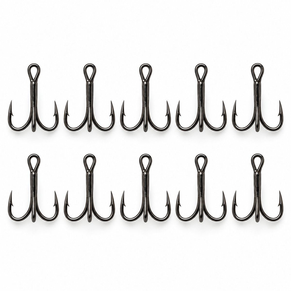 Asari Universal Treble 1/0, pack de 10 anzuelos triples sobre fondo blanco
