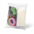 Set de piezas de espuma de colores con letras y bloque blanco en bolsa transparente