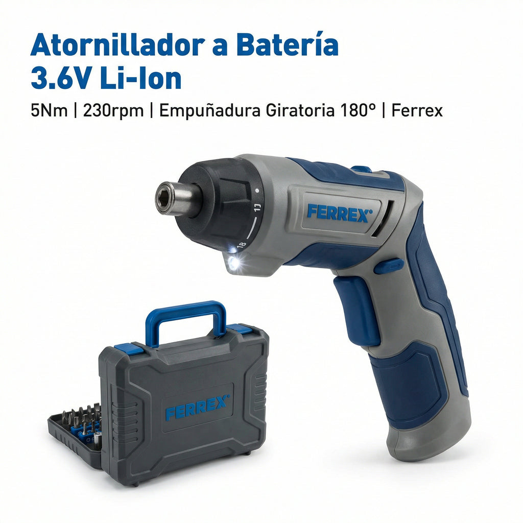 Atornillador a Batería 3.6V Li-Ion 5Nm Empuñadura Giratoria | Ferrex