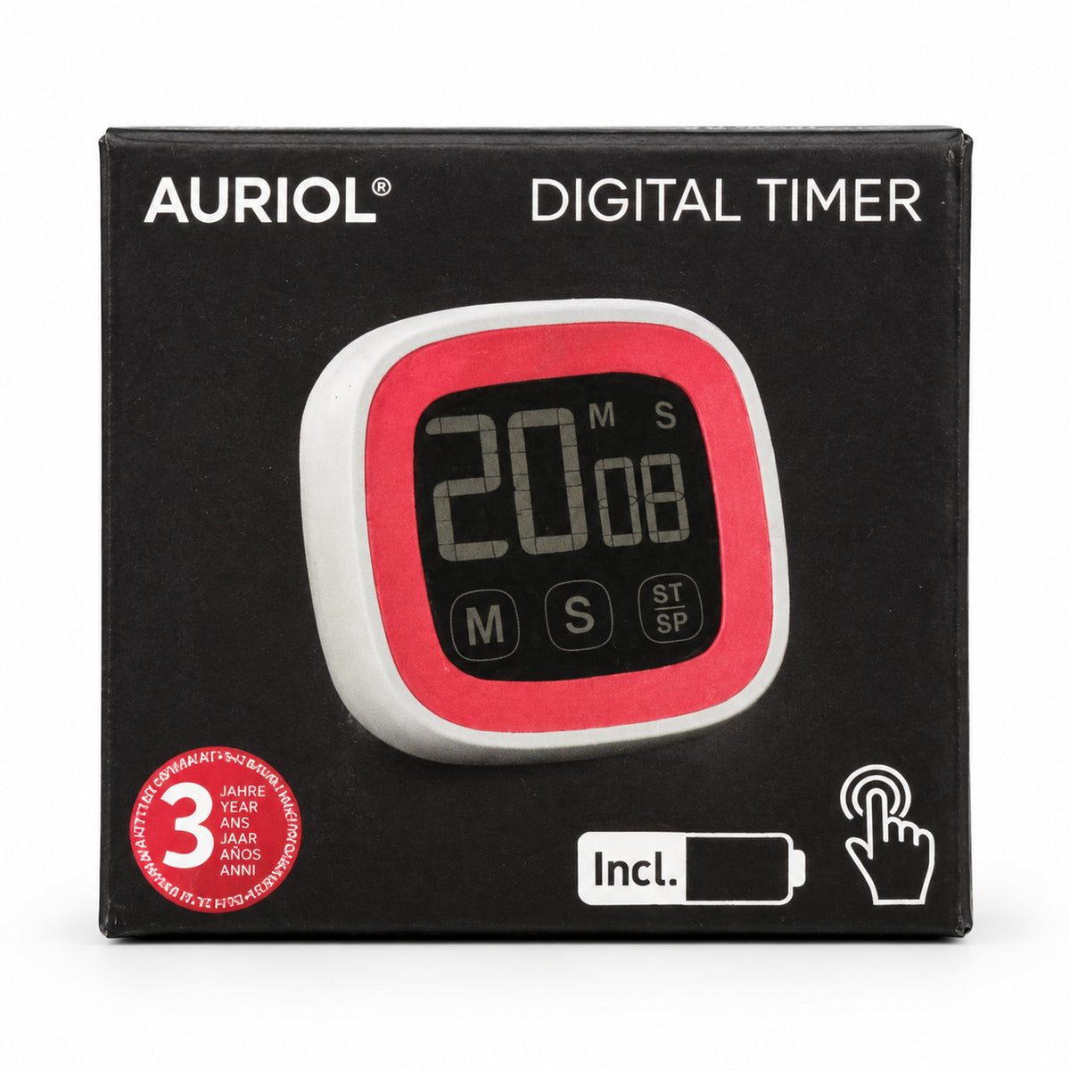 Auriol temporizador digital rojo y blanco — embalaje
