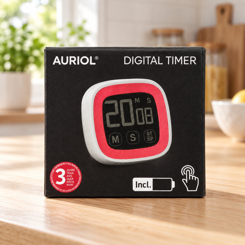 Auriol temporizador digital rojo y blanco — ambiente de cocina