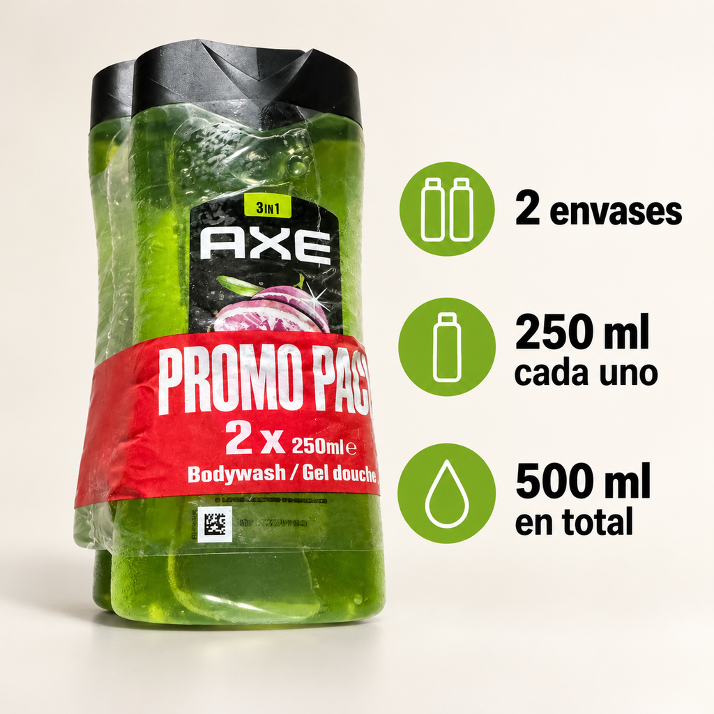 AXE Epic Fresh gel de ducha, pack de 2 × 250 ml — características del pack