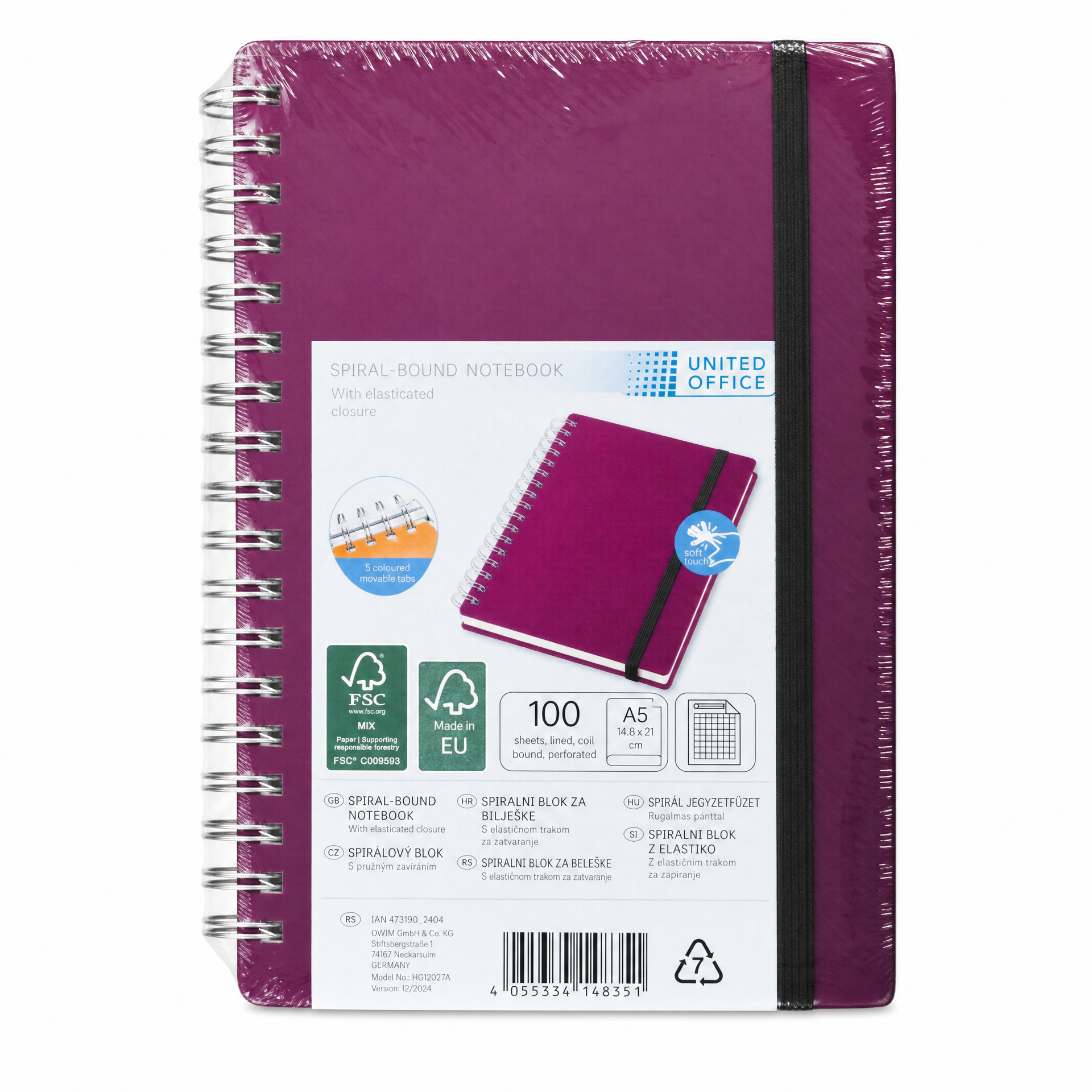 Cuaderno A5 United Office con Espiral Morado