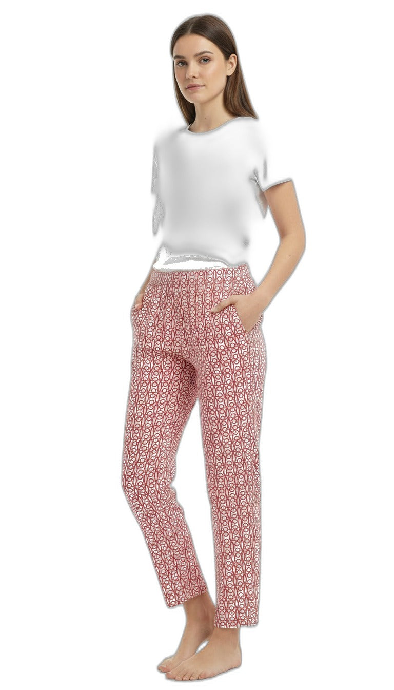 UPZ Fashion pantalón de confort estampado rojo y blanco