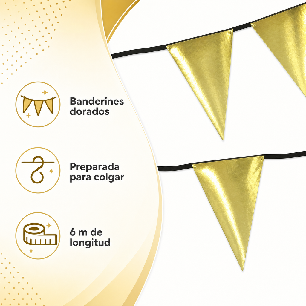 Collection - Guirnalda de banderines triangulares dorados (brillo)