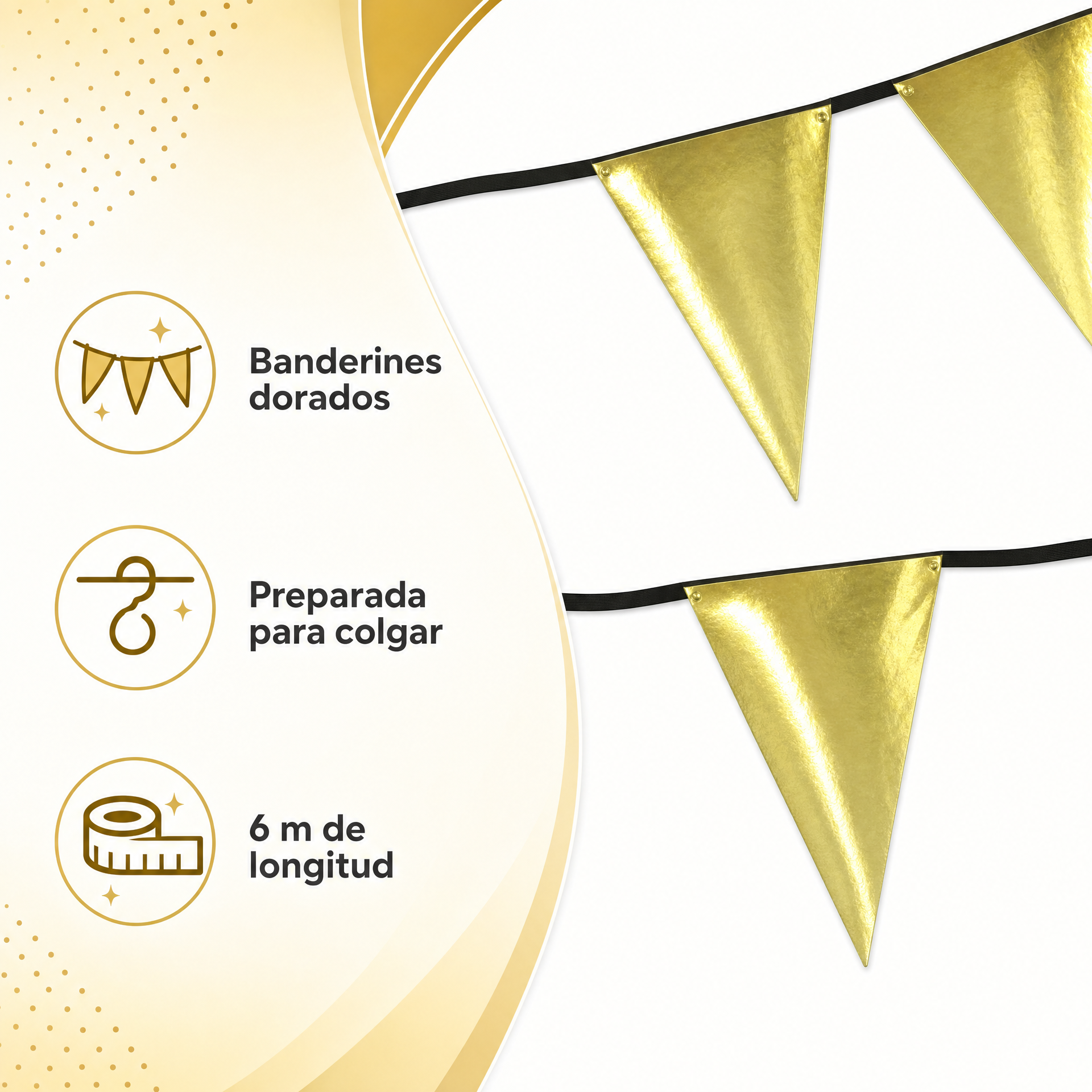 Collection - Guirnalda de banderines triangulares dorados (brillo)