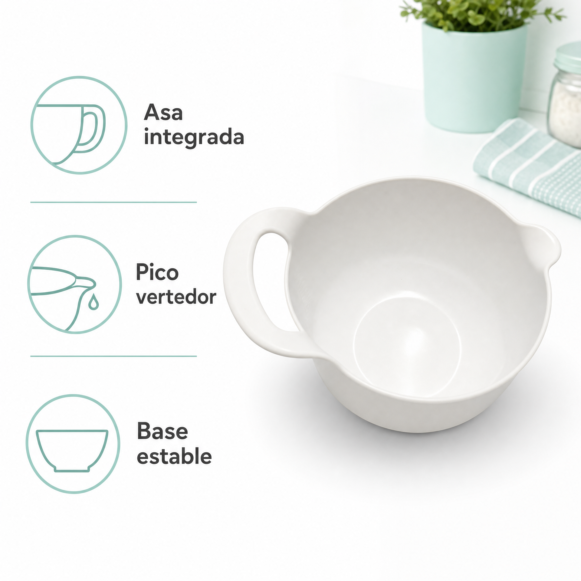 Bol de cocina con asa y pico vertedor