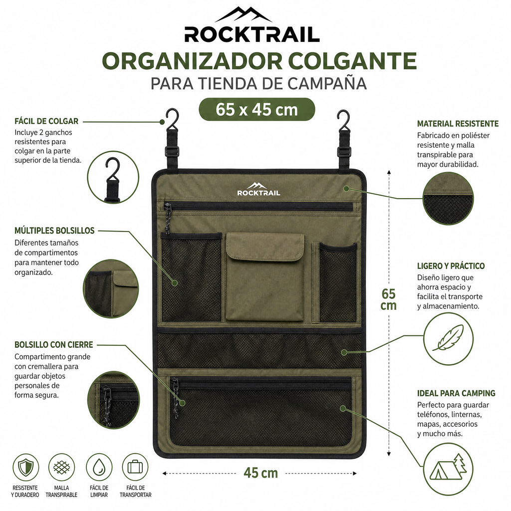 Rocktrail Organizador Interior para Tienda de Campaña 65x45cm