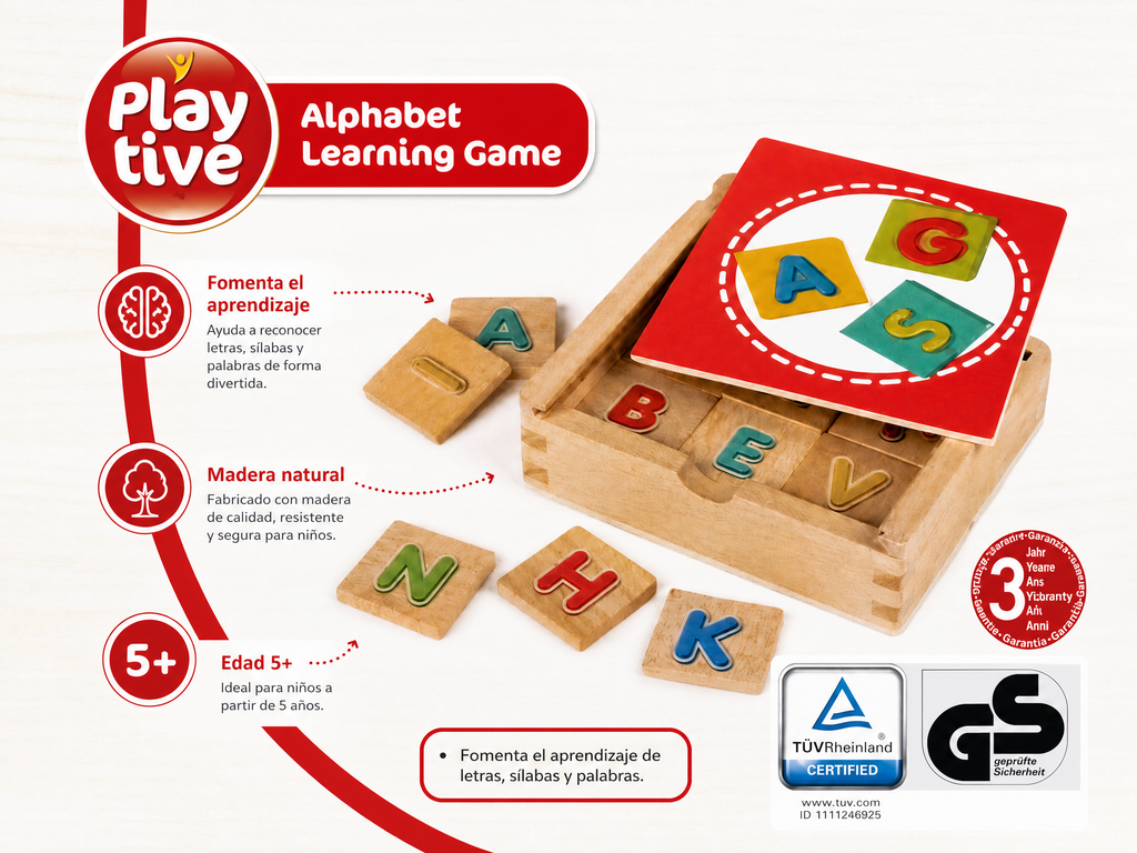 Playtive Juego de aprendizaje del alfabeto con fichas y estuche, 5+