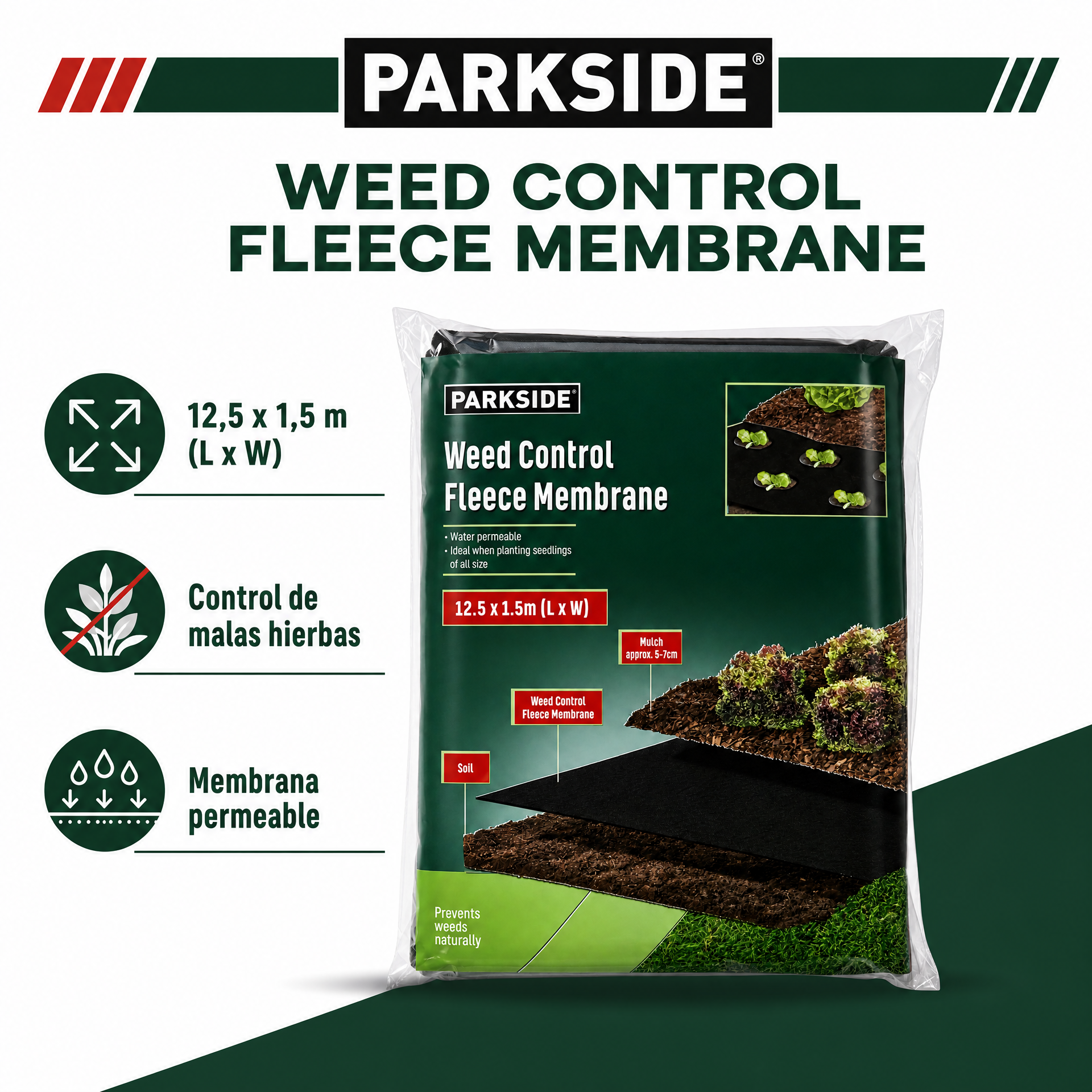 PARKSIDE Malla antihierbas negra Weed Control Fleece Membrane