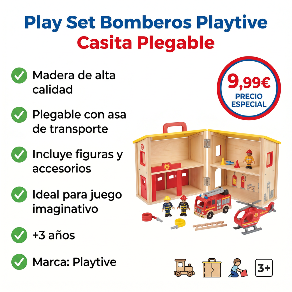 Play Set Bomberos Playtive — Casita Plegable Madera