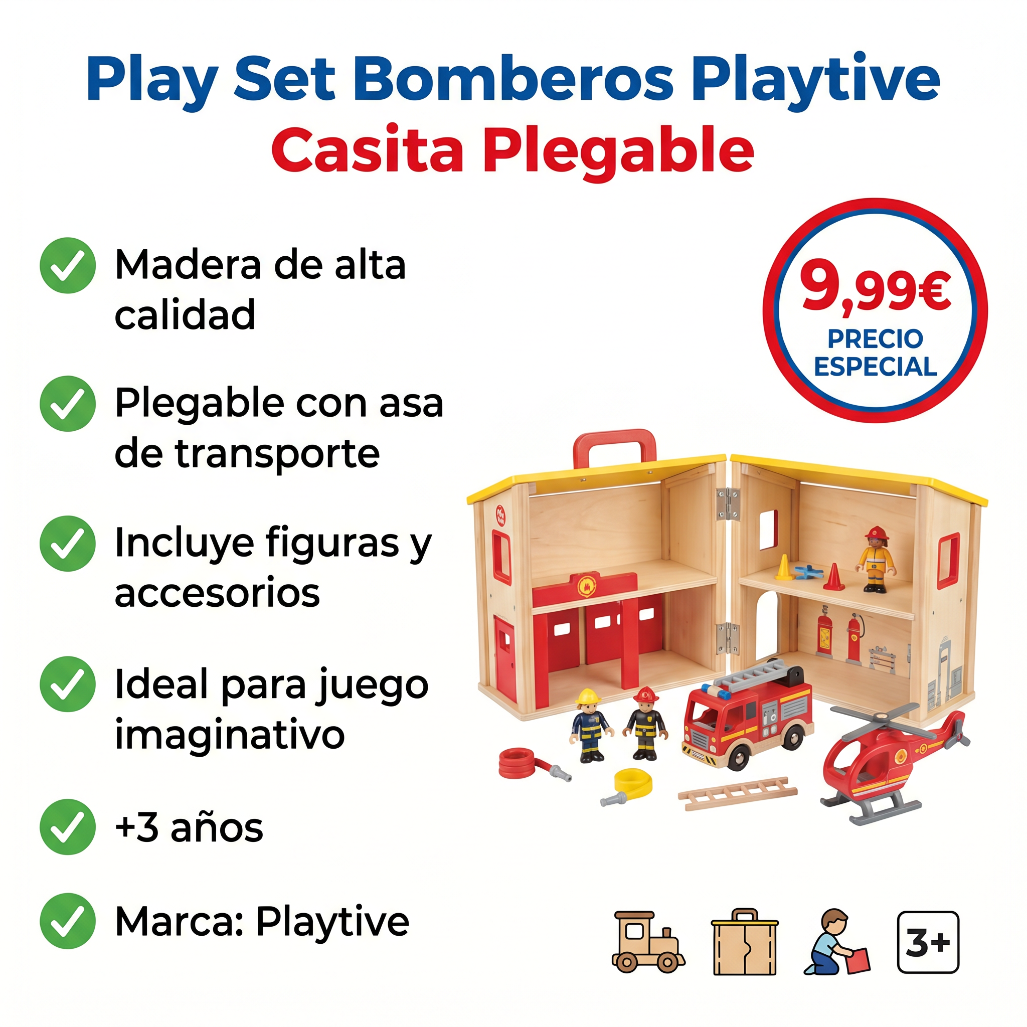 Play Set Bomberos Playtive — Casita Plegable Madera