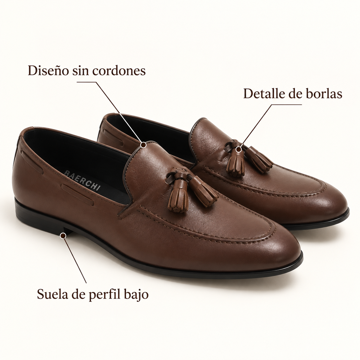 Características de los mocasines Baerchi 1209 color cuero