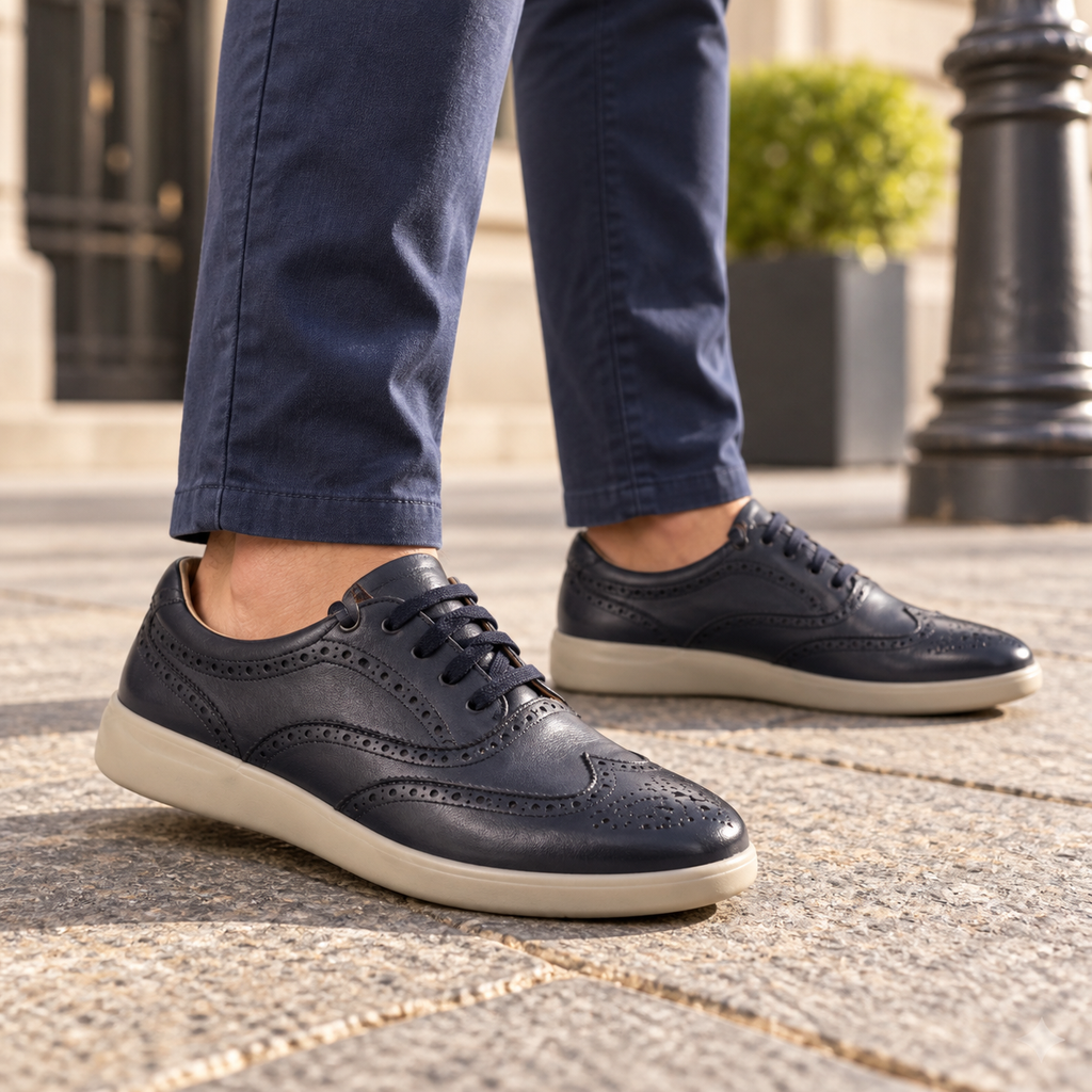 Zapatos Baerchi 1401S azul marino para hombre en una escena lifestyle