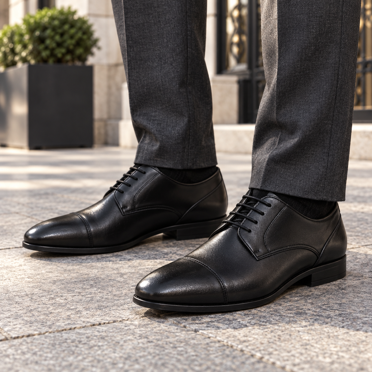 Zapatos Baerchi 18072 negros para hombre en una escena lifestyle