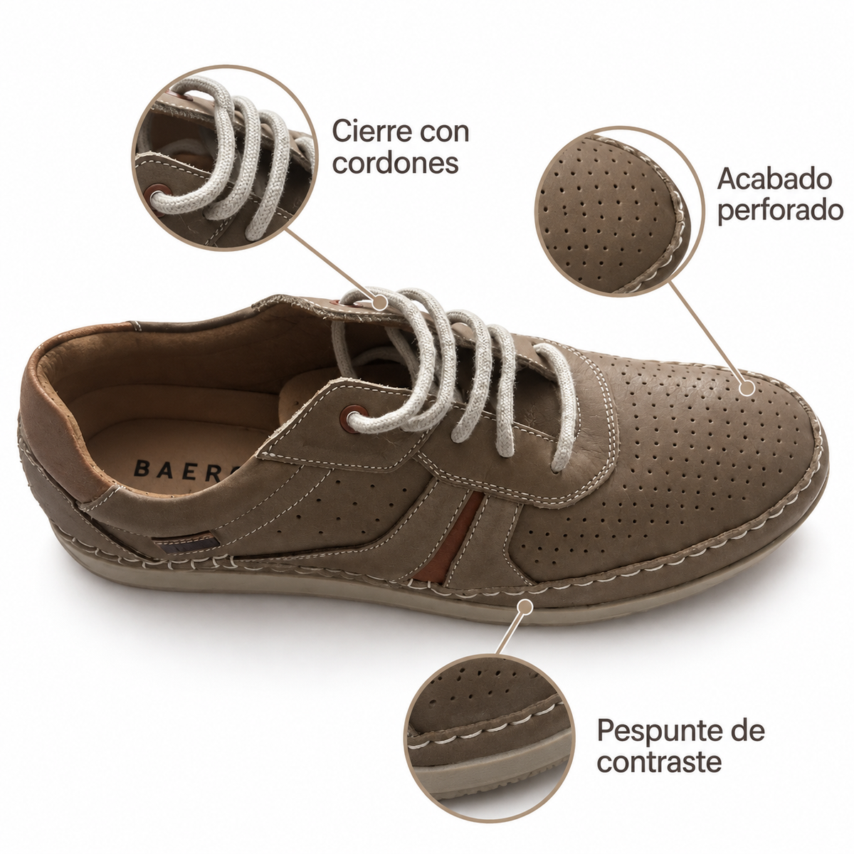 Características de los zapatos Baerchi 2701 taupe para hombre