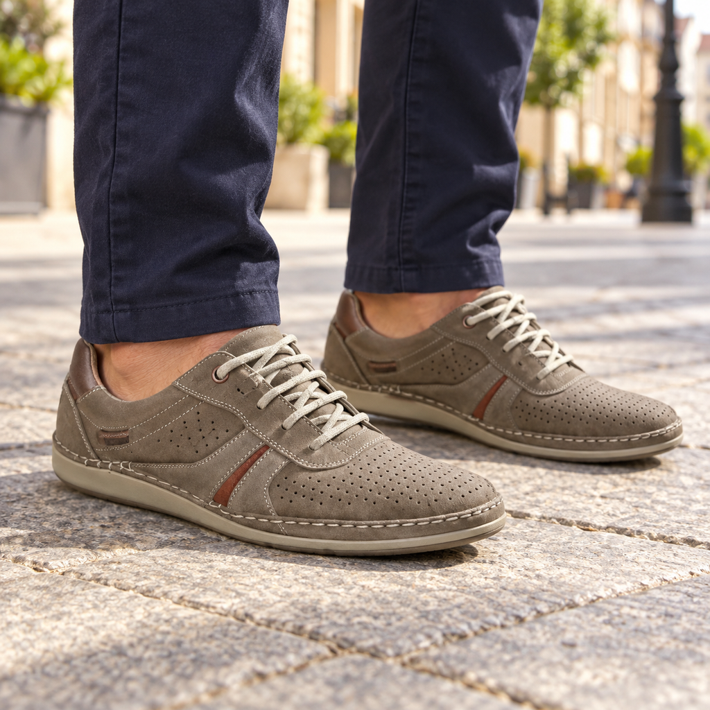 Zapatos Baerchi 2701 taupe para hombre en una escena lifestyle