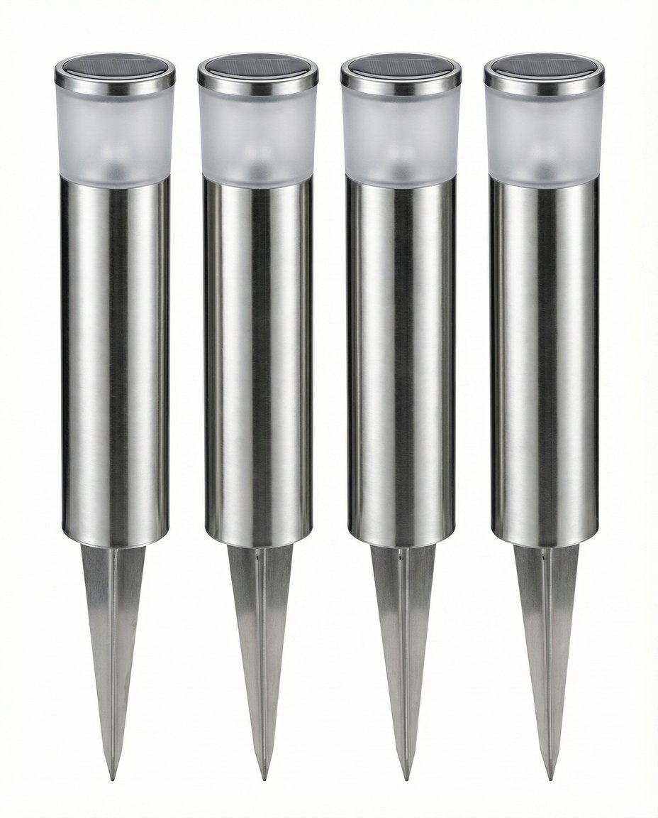 Set 4 Balizas Solares Cilíndricas Acero Inoxidable para Camino - Belavi