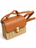Bandolera trenzada natural con solapa camel y cierre dorado · principal