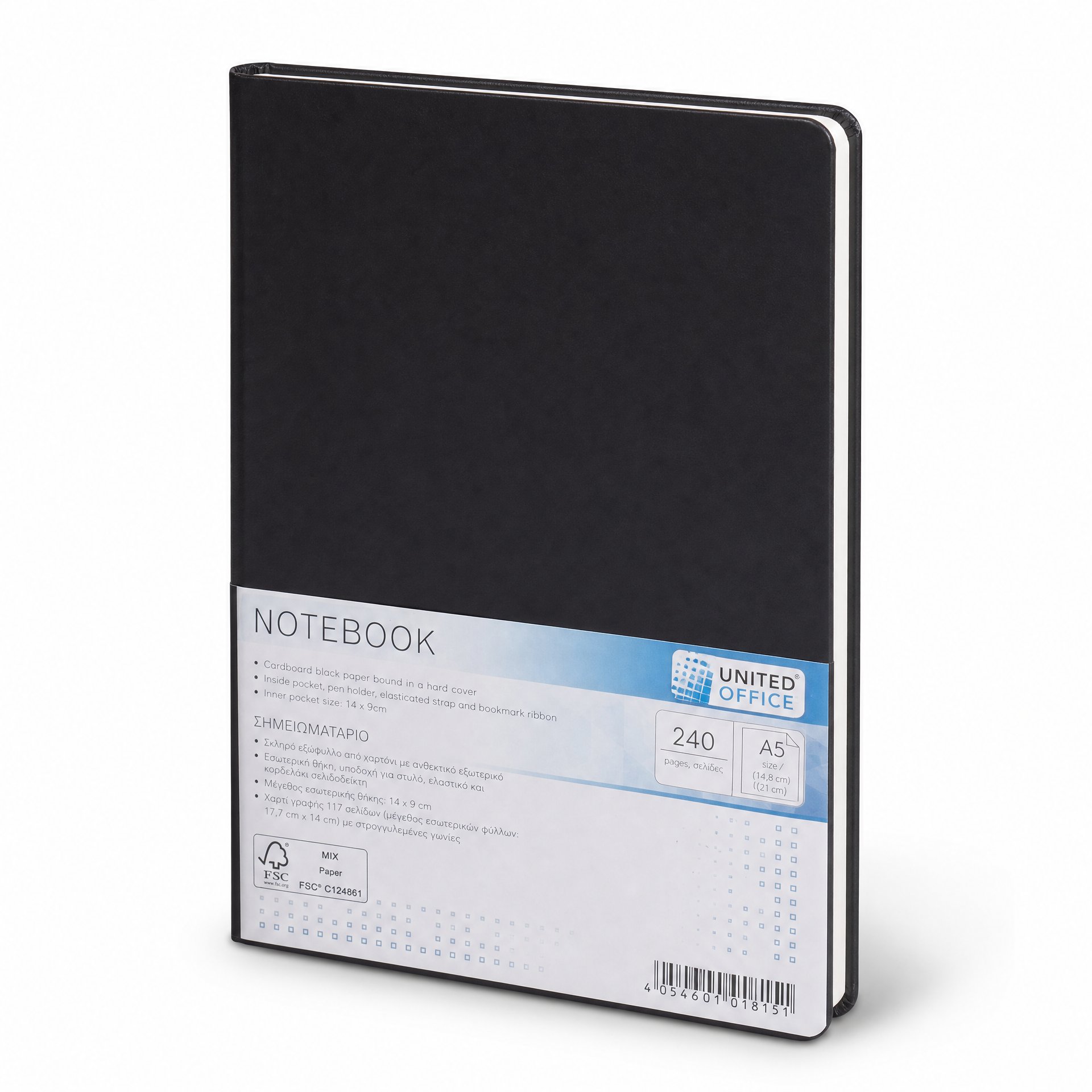 United Office cuaderno A5 - tapa dura negra, 240 páginas