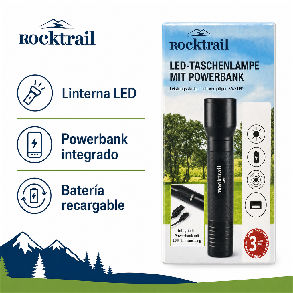 Rocktrail Linterna LED con Powerbank Integrado