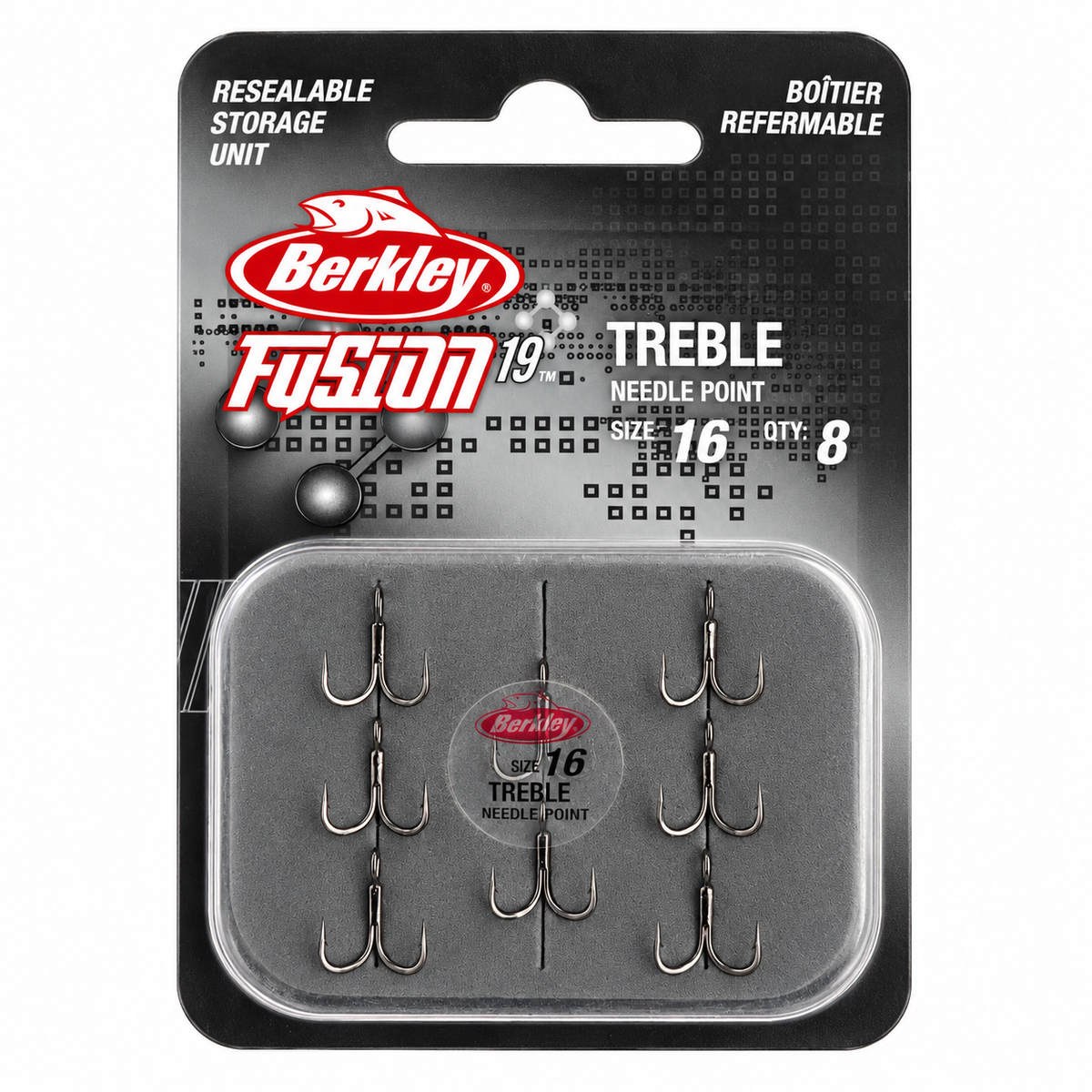 Berkley Fusion19 Treble Needle Point nº 16, 8 unidades, sobre fondo blanco