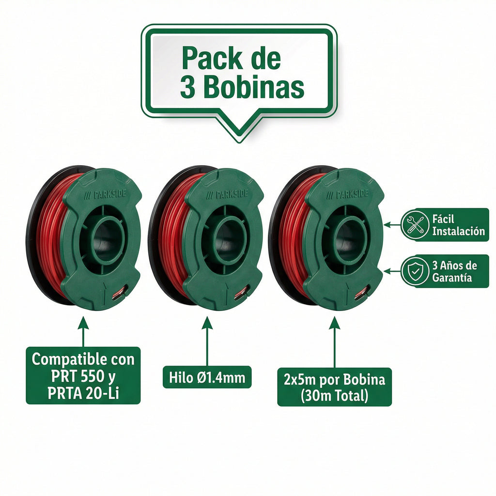 Pack 3 Bobinas de Repuesto para Desbrozadora PRTS 5 A1 | Parkside