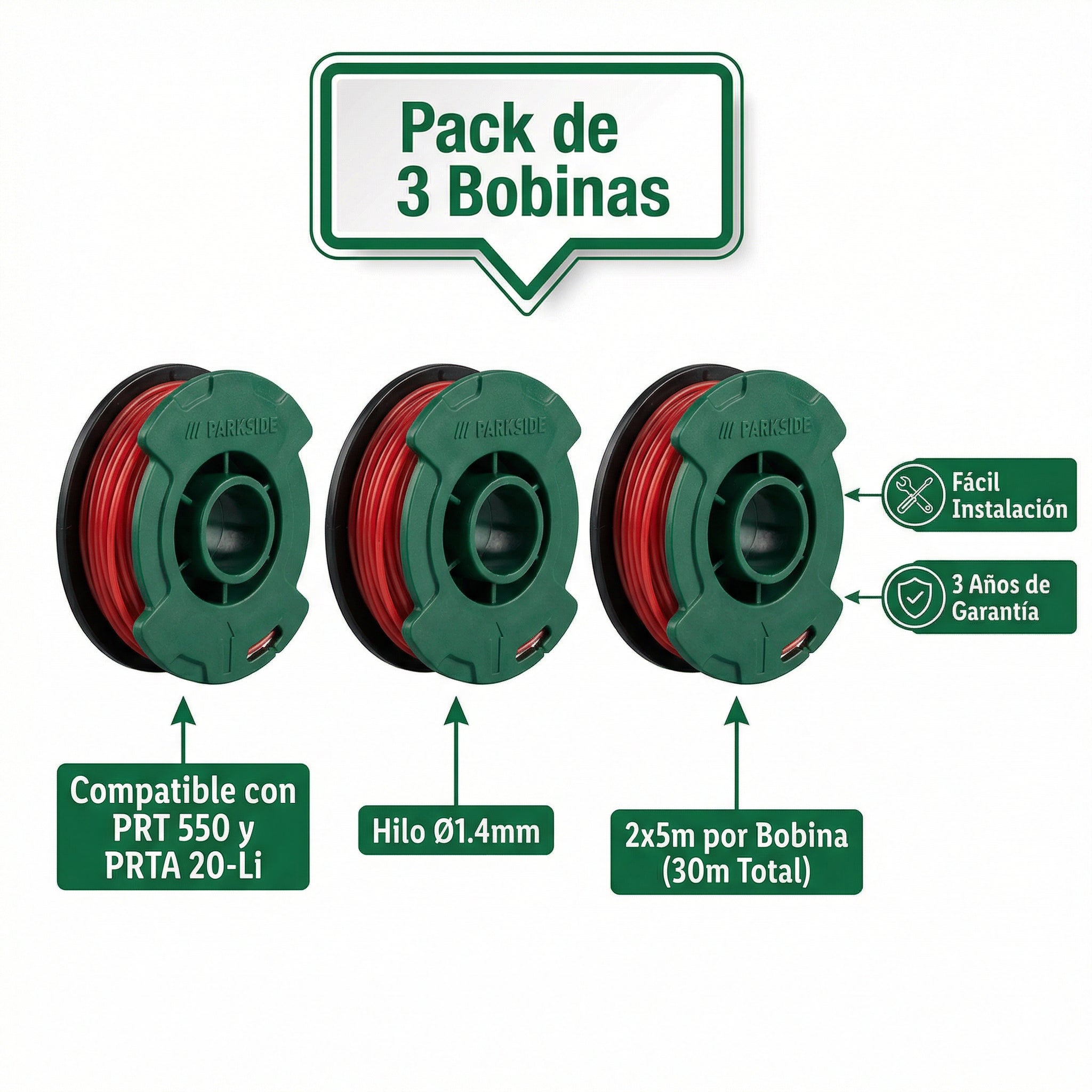 Pack 3 Bobinas de Repuesto para Desbrozadora PRTS 5 A1 | Parkside