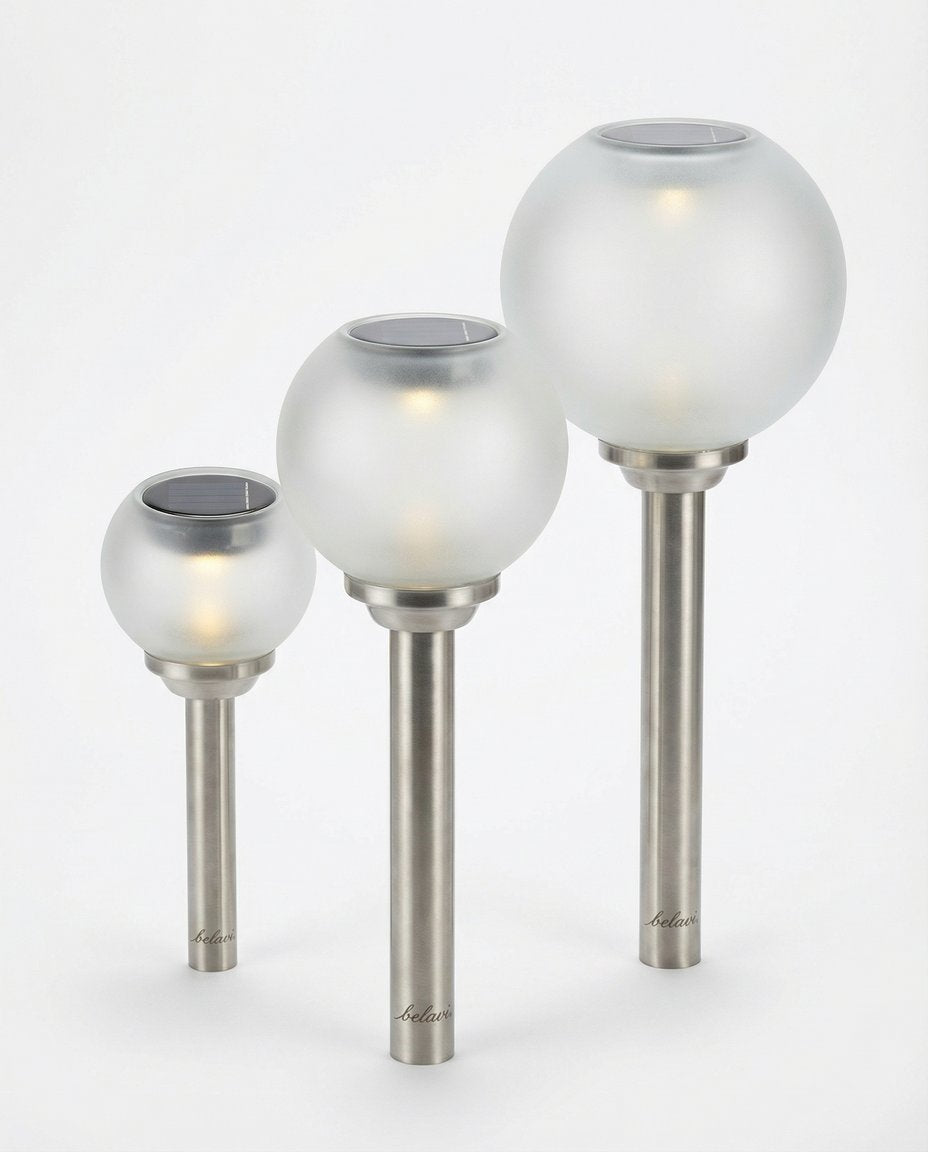 Lámpara Solar Decorativa Bola Esfera Cristal Esmerilado - Belavi