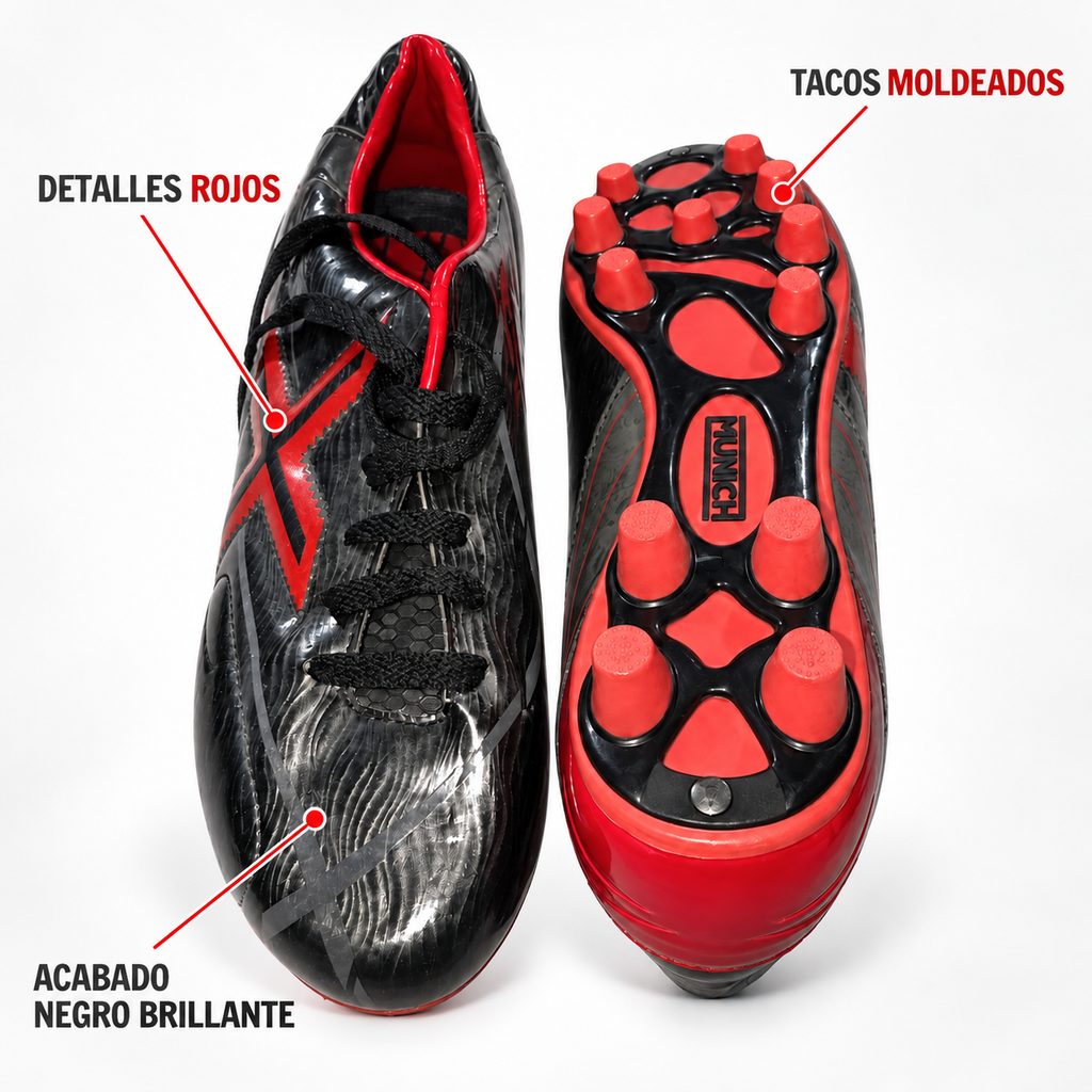 Características visibles de las botas Munich negras y rojas