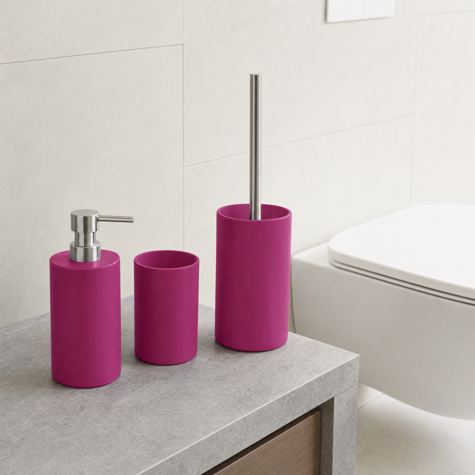 Kleine Wolke set de accesorios de baño magenta dispensador, vaso y escobillero