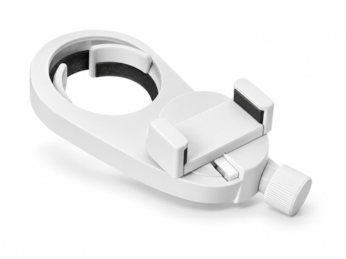 Adaptador universal Bresser 4914911 para smartphone sobre fondo blanco