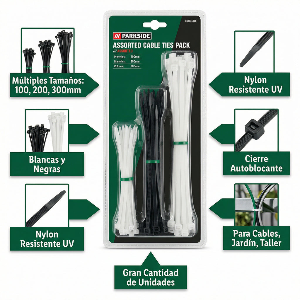 Pack Bridas de Cable Surtidas Múltiples Tamaños | Parkside