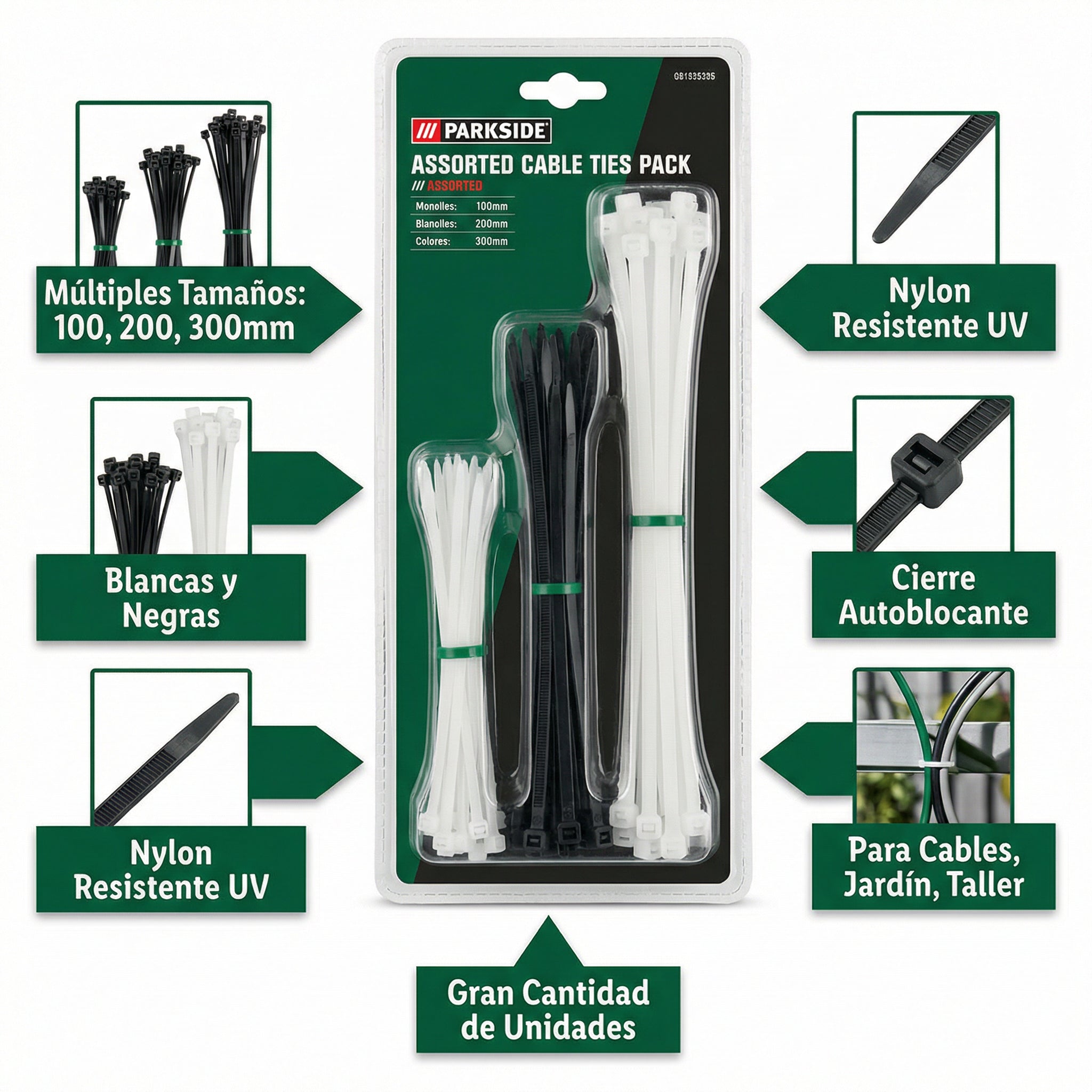Pack Bridas de Cable Surtidas Múltiples Tamaños | Parkside