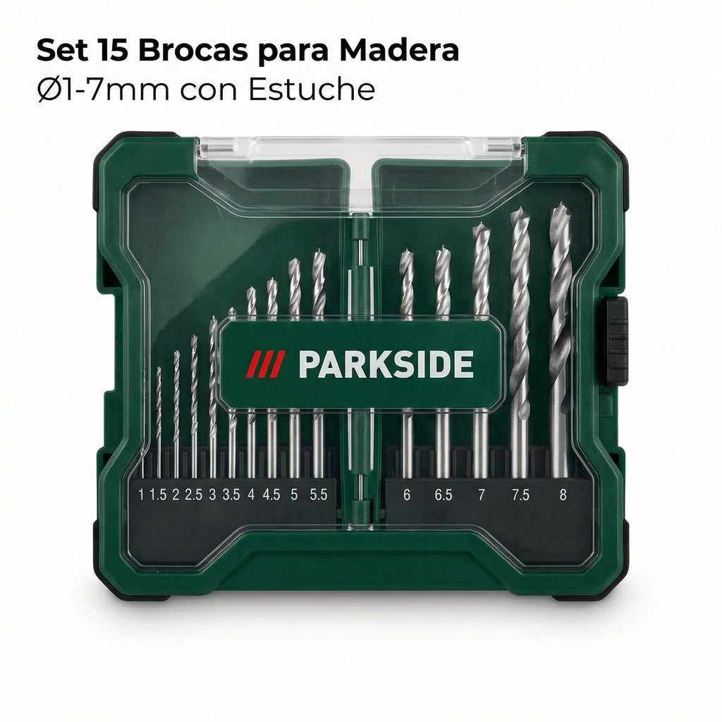 Set 15 Brocas para Madera Ø1-7mm con Estuche | Parkside