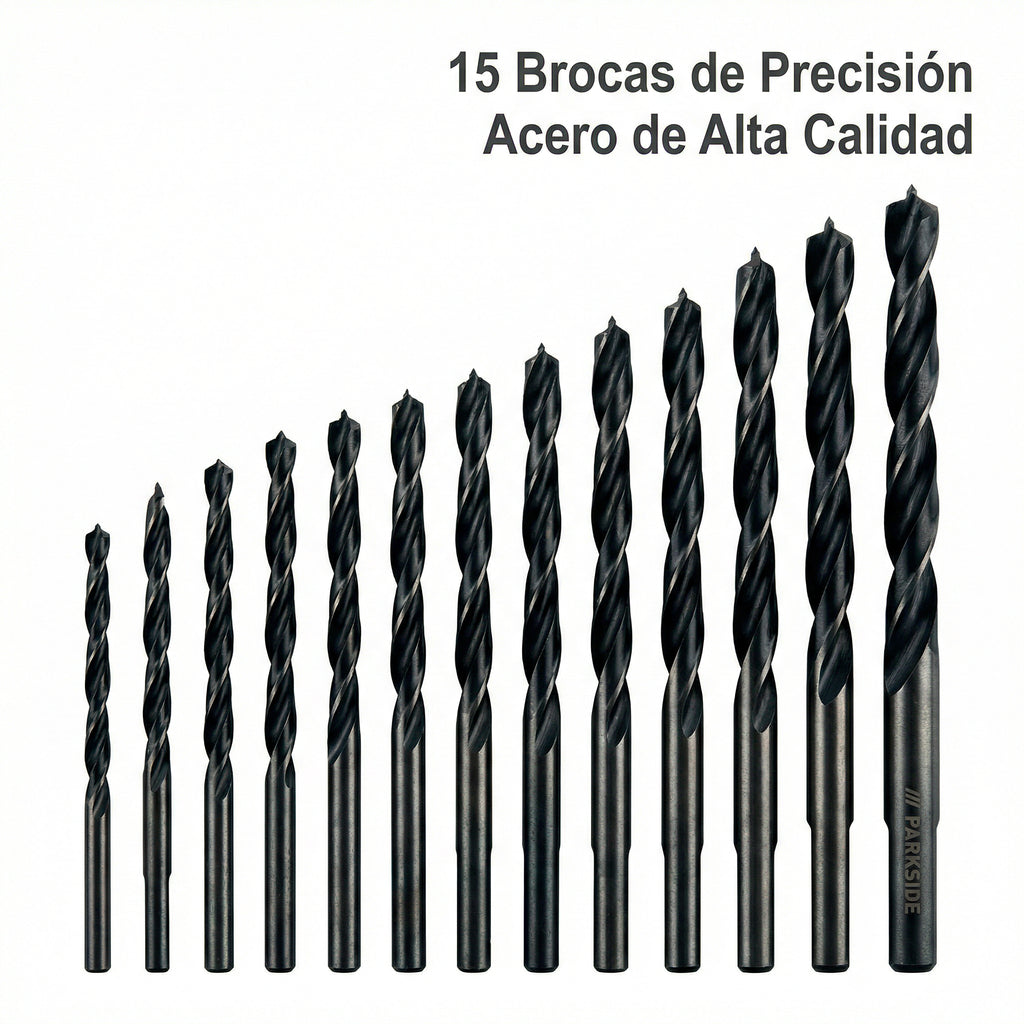 Set 15 Brocas para Madera Ø1-7mm con Estuche | Parkside