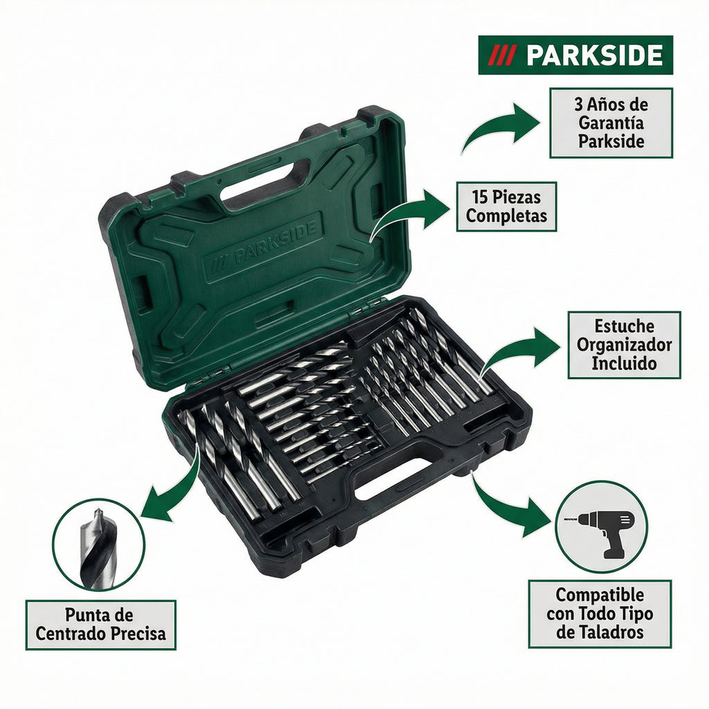 Set 15 Brocas para Madera Ø1-7mm con Estuche | Parkside