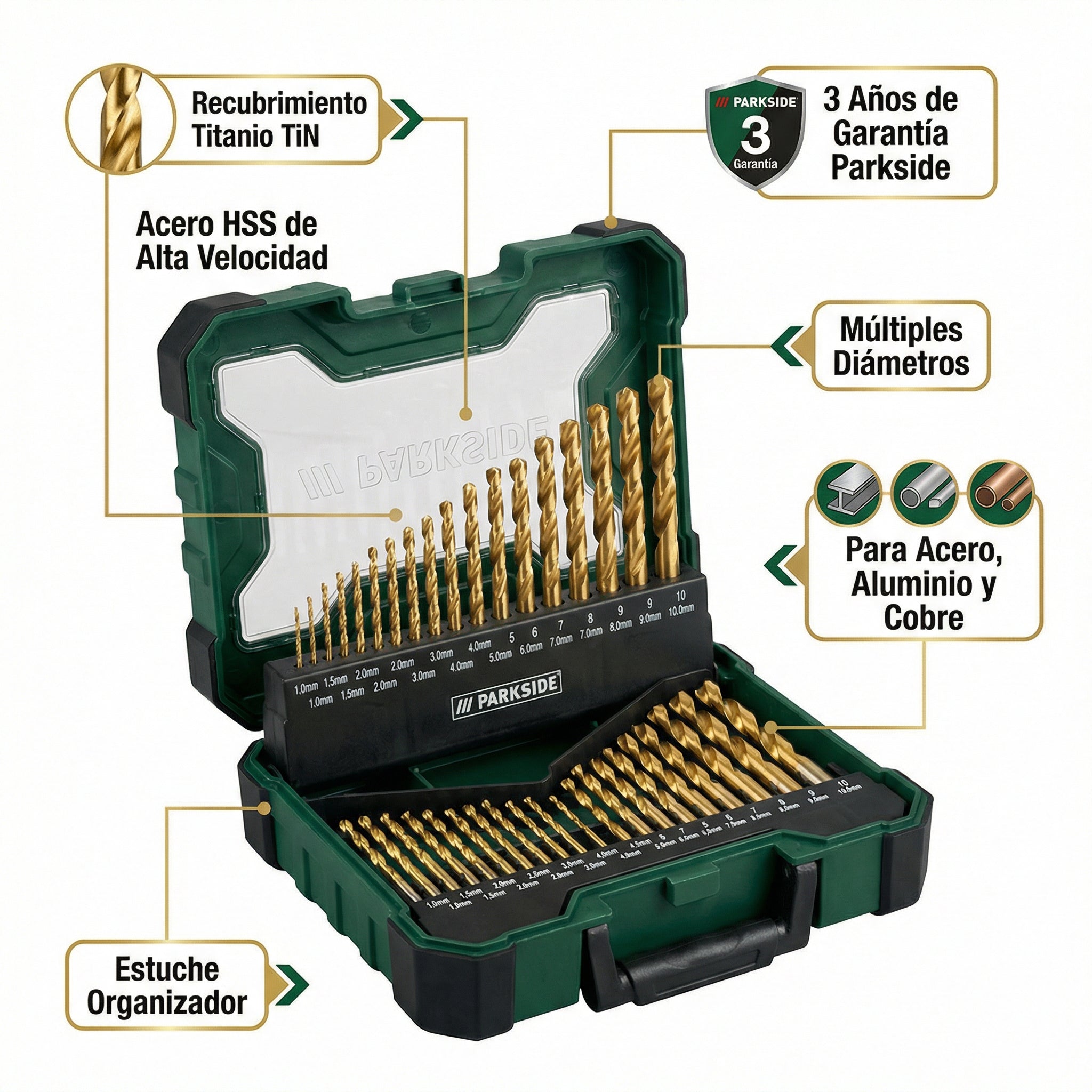 Set Brocas para Metal HSS con Recubrimiento de Titanio | Parkside