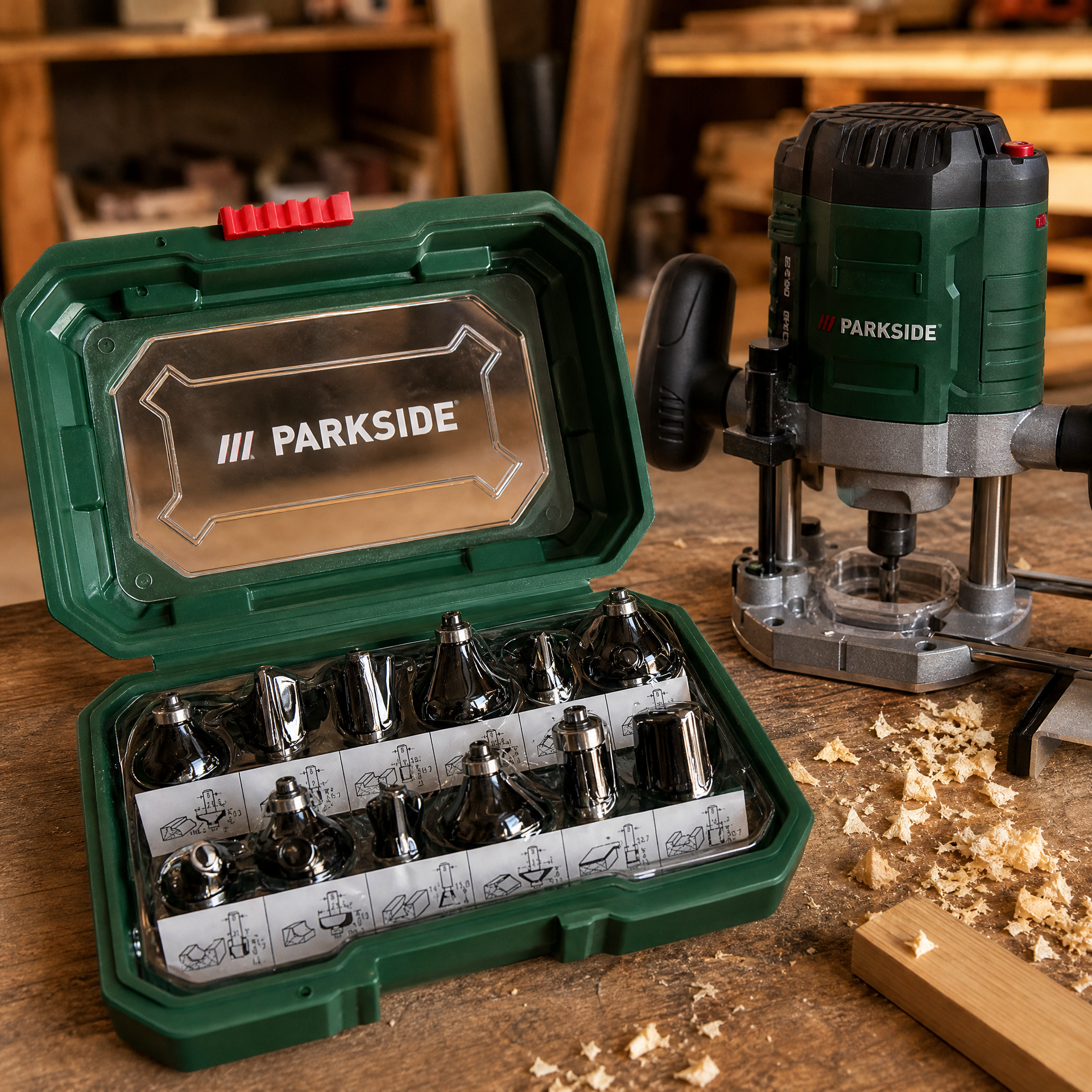 Parkside Set Fresas Madera Maletín 12 Piezas