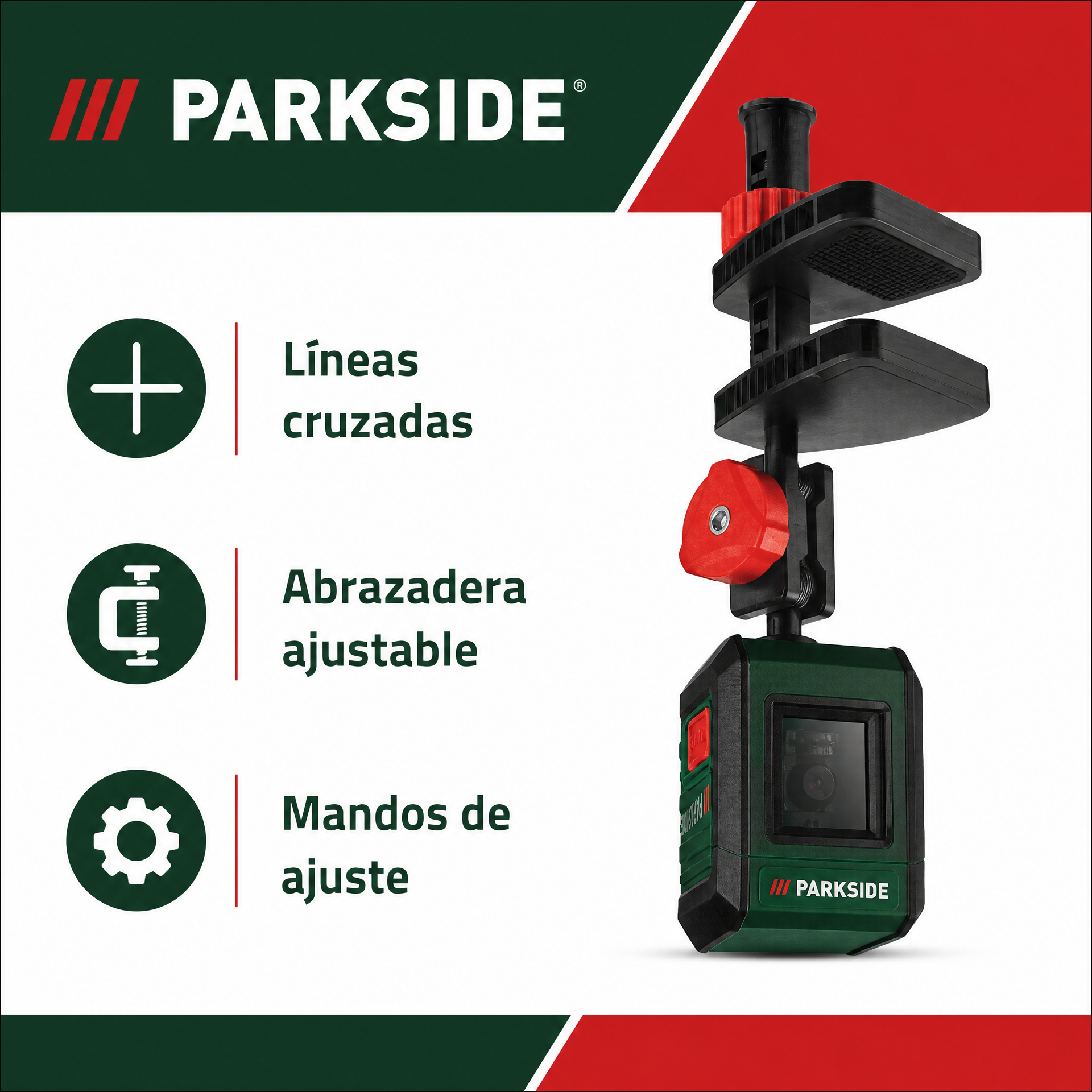 PARKSIDE nivel láser de líneas cruzadas con abrazadera ajustable