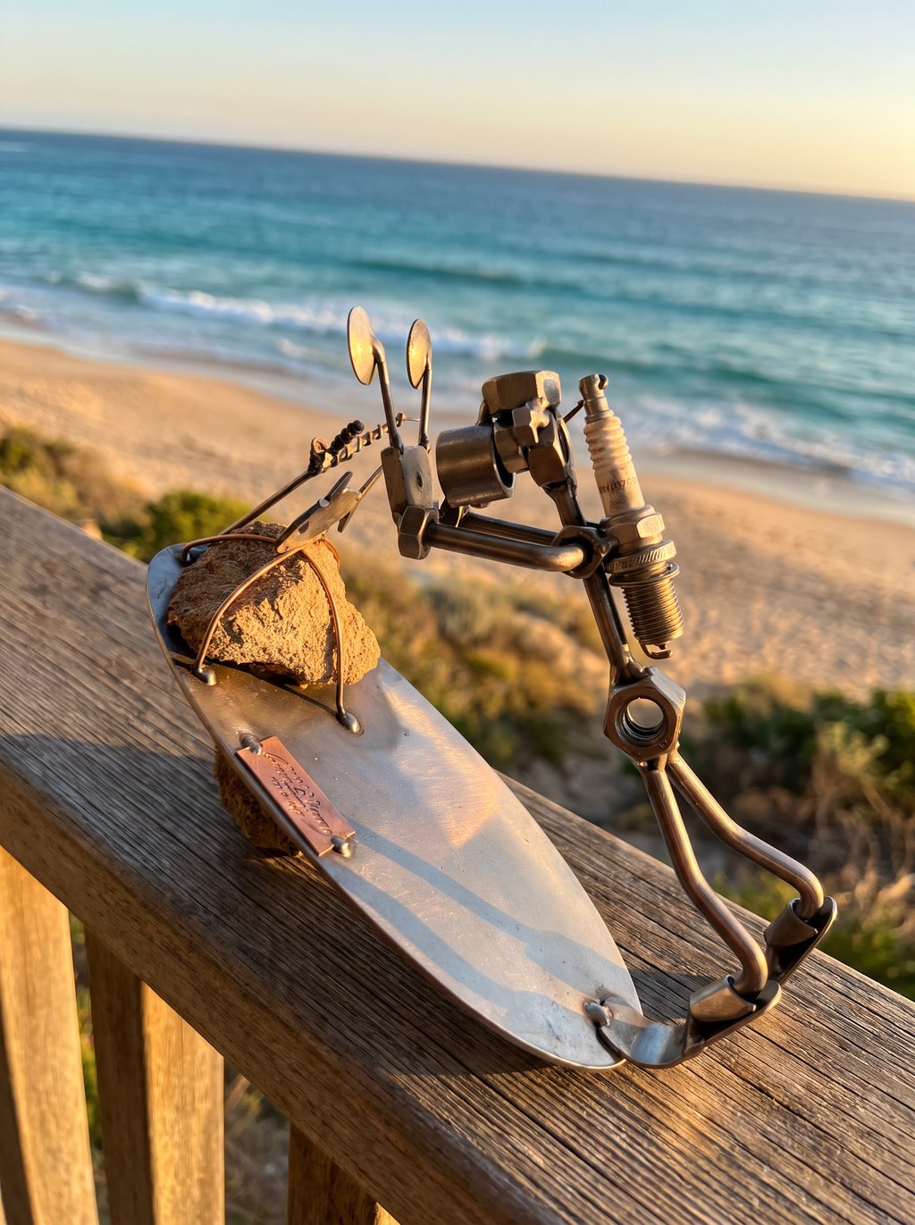 Figura Artesanal de Metal — Buzo con Tabla de Surf