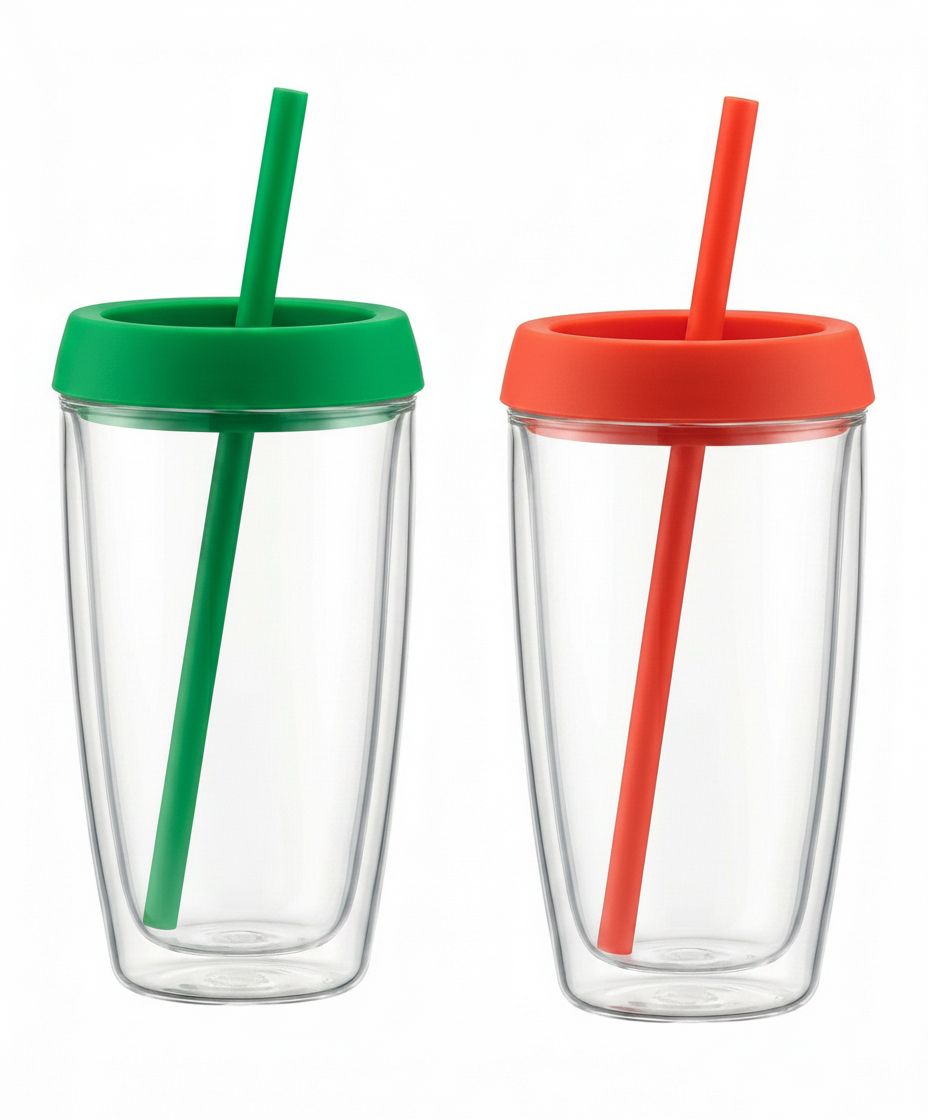 Set 2 Vasos Doble Pared Bodum Pavina To Go 600ml con Pajita