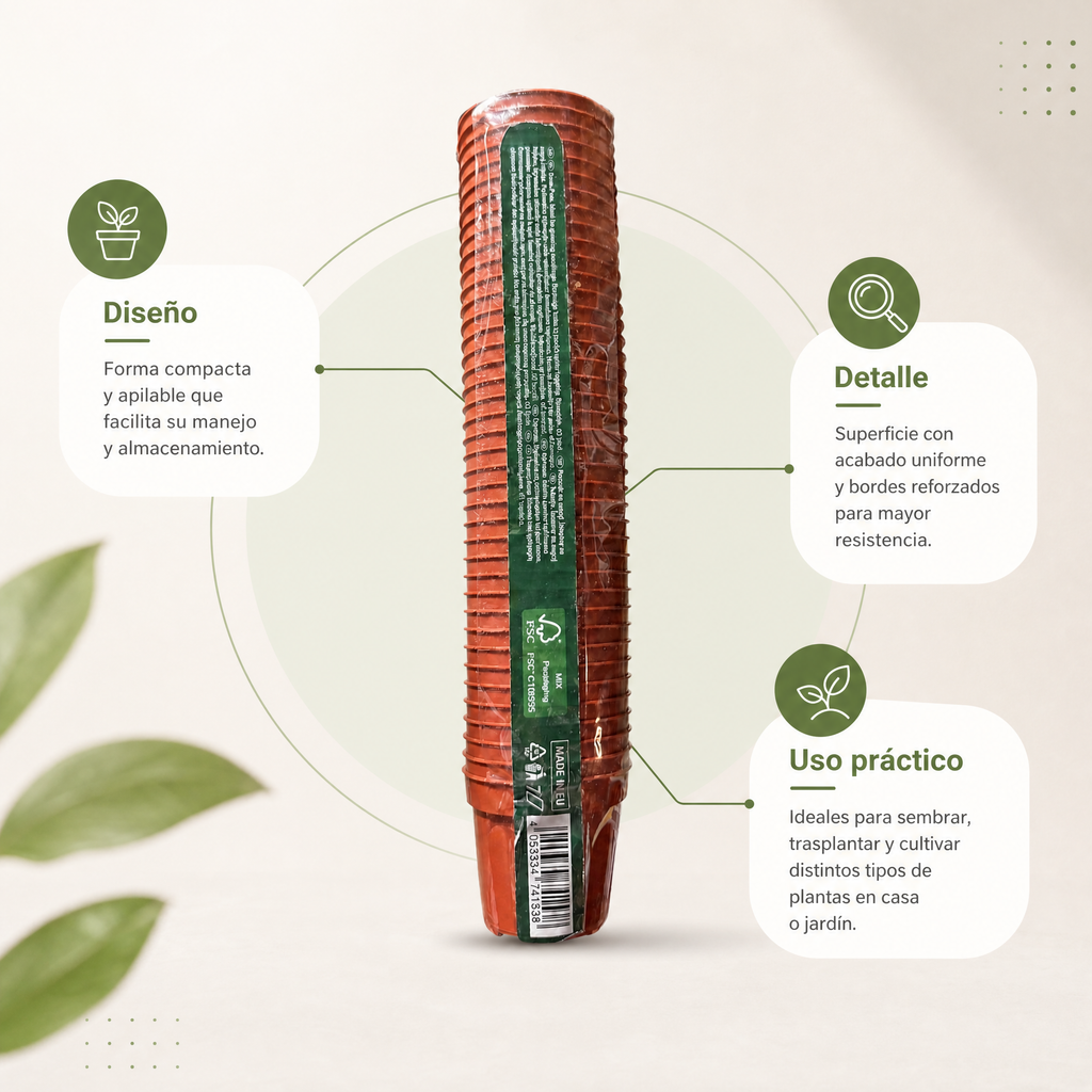 Pack de 2 mini macetas resistentes y ligeras para suculentas y cactus diseño minimalista