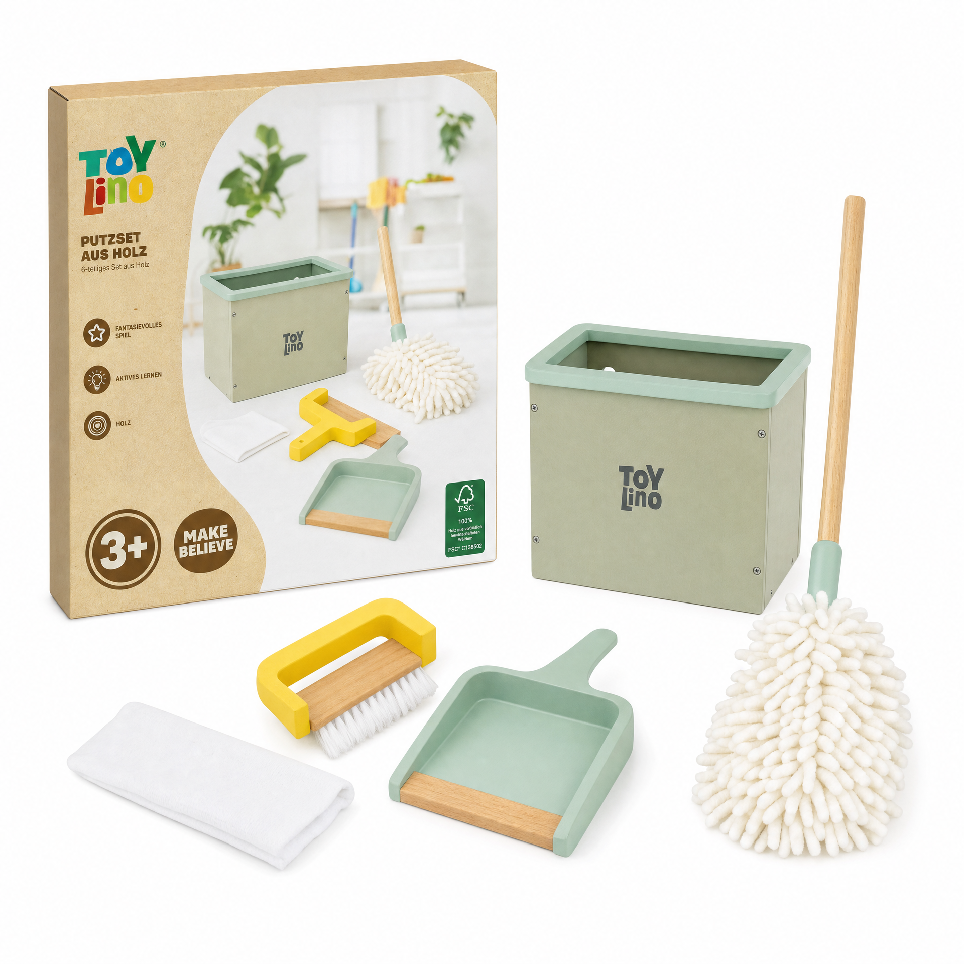 Toy Lino set de limpieza infantil con mopa y cepillos (3+)