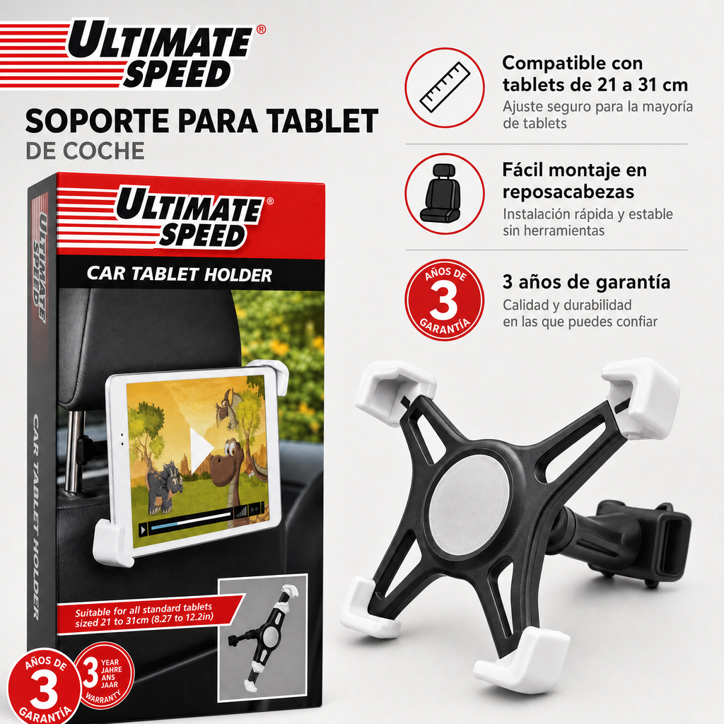 Soporte para tablet en reposacabezas de coche, compatible con tablets de 21 a 31 cm