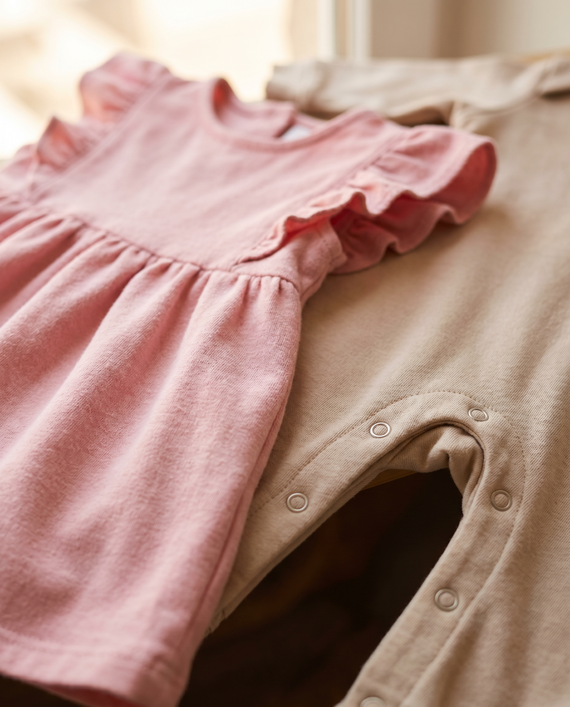 Set Pelele Bebé Lily & Dan — Rosa y Beige